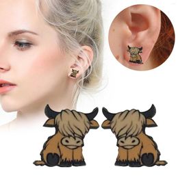 Hoop Earrings Pack Thin Highlands Cow Wooden Alpines Rural Farm Village Ladies Birthday