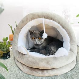 Cat Beds & Furniture Bed Mat Semi-Closed Winter Warm House Pet Dog Basket For Small Cozy Kitten Cushion Cats Dogs