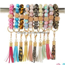 Key Rings Sile Beads Keychain Tassel Bracelet Favour Wood Beaded Ring Handbag Charms Women Jewellery Wristring Gift Drop Delivery Dhlzw