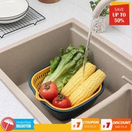 Organisation 6pcs Kitchen Container Drain Bowl Fruit Washing Storage Basket Strainers Drainer Vegetable Double Cleaning Colander Tool