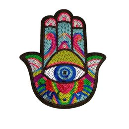 Iron on Patches Sewing Notion Hand of Evil Eye Embroidered Patch Decorative Sequin Sew on Patches Large Applique for Clothing T-Shirt Jackets Jeans