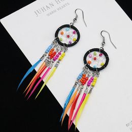 Dangle Earrings & Chandelier Bohemian Women Feather 2023 Hollow Round Dream Catcher Colorful Beads Tassel Drop Jewelry Jhumka