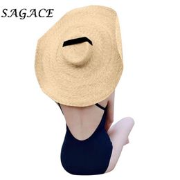 SAGACE Hat women Wide Brim straw hat Beach Large Sun Protection Outdoor Foldable Straw Cap fashion Oversized sunshade beach cap312l