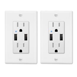 Adaptors 3.6A/4.2A Dual USB Port Wall Outlet Socket Power Charger Receptacle White Plate TR UL Compatible for Apple Samsung XIAOMI Device