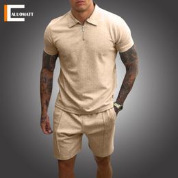 Men's Tracksuits Fashion Men's Sets 2 Piece Summer Tracksuit Male Casual Polo Shirtshort Fitness Jogging Breathable Sportswear Husband Set 230512