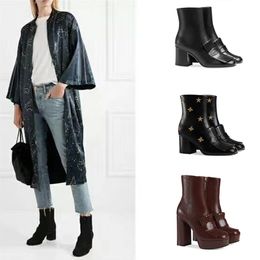 Latest platform ankle boots with fringe Designer Marmont boots high heels Double tone hardware real leather coarse size US5-11 Win203S