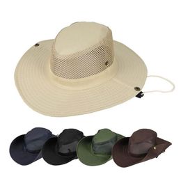 New Wide Brim Sun Breathable Hat Summer Outdoor Activity Mesh Bucket Cap UV Protection For Camping Fishing Safari Hiking Hat341S