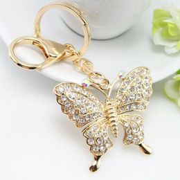 Keychains Crystal Butterfly Keychain Gold Plated Glitter Rhinestone Insect Key Rings For Women Girl Car Bag Mobile Phone Charms