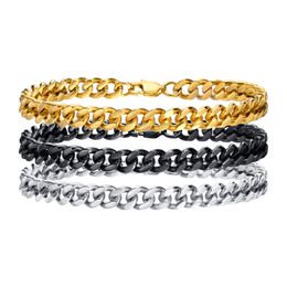 Stainless Steel Curb Link Chain Bracelet For Mens Women Boys Jewellery Silver/ Gold/ Black Choose 9mm 9inch