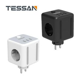 Adaptors TESSAN Strip Plug USB Travel Power Strip Smart Powercube Thief Tee Socket Adapter Outlet Multiple European Terminal Cube Charger