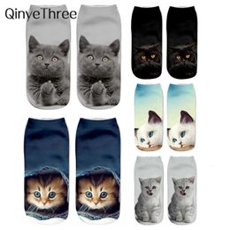 cotton Print Compression Man New 3D Socks Wholesale Funny Cute Cartoon Kitten Unisex Creative Colorful Multiple Cat Face Happy Low Ankle For Women Dropship