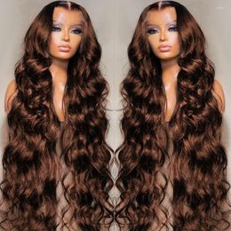 13x4 Chocolate Brown Colour Body Wave Lace Frontal Wig Transparent Front Human Hair Wavy Wigs For Women Remy