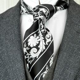 F30 Handmade Black White Stripes Floral Mens Ties Neckties 100% Silk Jacquard Woven Business Formal Fashion Suit Gift For Men224l
