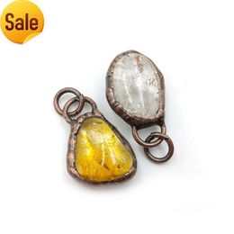 Real solid citrine natural clear quartz irregular shape pendant soldered fine jewelry gift crystal necklace pendant for women