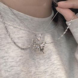 Pendant Necklaces Vintage Y2K Accessories Aesthetic Butterfly Necklace For Women Hip Hop Kpop Double Chain Heart Girls Jewellery