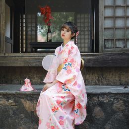 Ethnic Clothing Sakura Girl Kimono Dress Moonlight Flower Japanese Style Yukata Bathrobe Women Floral Print Haori Japan Uniform Cosplay