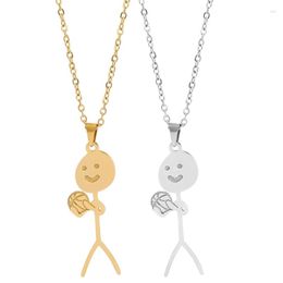 Pendant Necklaces Handmade Stick Figure People Necklace Matchstick Men Playing Ball Clavicle Chain Unique Choker Decor