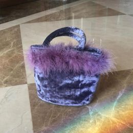 Evening Bags Fashion Furry Women Small Shoulder Crossbody Vintage Velvet Ladies Bucket Bag Luxury Female Clutch Purse Handbags