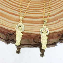 Pendant Necklaces Zircon Lightweight Virgin Mary Christian Necklace For Women Gold Colour Simple Church Jewellery Memorial Day Gifts