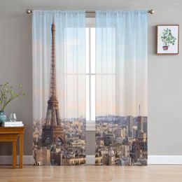 Curtain Paris France Cityscape With Eiffel Tower Sunset Chiffon Sheer Curtains For Living Room Bedroom Window Voiles Tulle