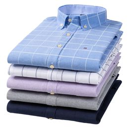 Men's Casual Shirts Men Oxford Fashion 100% Cotton Long Sleeve Casual Slim Solid Color Plaid Print Stripe Formal Dress Shirt Plus Size 230512