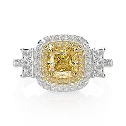 Cluster Rings CMajor Sterling Silver Synthetic Diamond Jewelry Temperament Elegant 14ctCubic Zircon Yellow Square 6 6mm Classic Ring For Wom