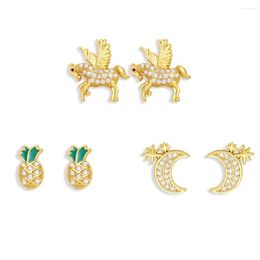 Stud Earrings EYIKA Korean Exquisite Flying Horse Fashion Zircon Versatile Moon Star Pineapple Small Earring Ladies Jewelry