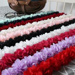 Hair Accessories 26 Flower 14 Colour 3D Chiffon Flowers DIY 5cm Width Lace Trim Ribbon Decoration Clothes No Headband