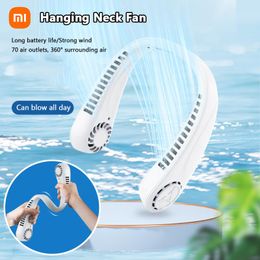 Fans New Xiaomi Adjustable Neck Fan Portable USB Rechargeable Bladeless Wireless Hanging Neckband Fans for Sports Air Conditioner