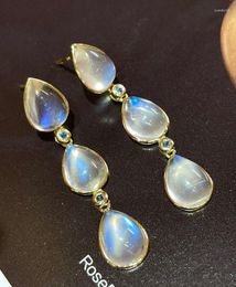 Stud Earrings LR Moonstone Fine Jewellery Solid 18k Gold Nature 13.3ct Drop For Women Presents