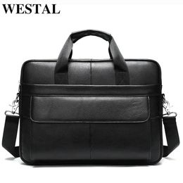 WESTAL Men's Briefcases Bag Men's Genuine Leather Office Bags for Men Messenger Bag Leather Laptop Bag for Document Brie207i