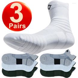 Men's Socks 3Pairs Running Sports Breathable Sock Moisture Wicking Seamless Cotton Long Short Sweat Deodorant Towel Sox Men