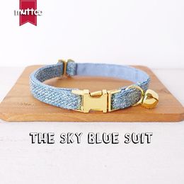 Cat Collars & Leads 10pcs/lot MUTTCO Retail With Platinum High Quality Buckle Collar For THE SKY BLUE SUIT Design 2 Sizes UCC071B