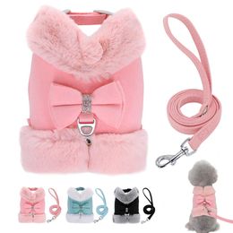 Harnesses Cute Chihuahua Yorkie Dog Cat Harness Leash Set Warm Winter Pets Puppy Clothes Vest Small Dog Clothing For Pug French Bulldog