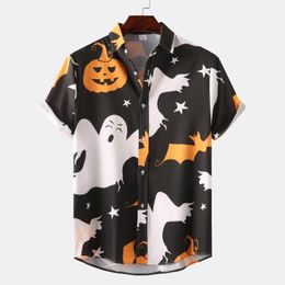 Men's Casual Shirts Summer Men's Halloween Ghost Printed Short Sleeve Turn-down Collar Button Party Club Blouse Top Ropa Hombre#g3