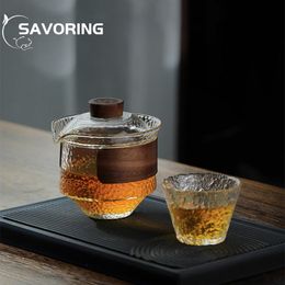 Teaware 300ml Large Glass Transparent Gaiwan Chinese Teaset Tea Bowl Single Thick Heatresistant Cover Bowl Tea Cup Tea Lid Set Gaiwan