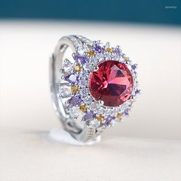 Cluster Rings For Women With Oval Red Ruby Gesmtone Silver 925 Jewerly Accessories Wedding Engagement Wholesale Finger