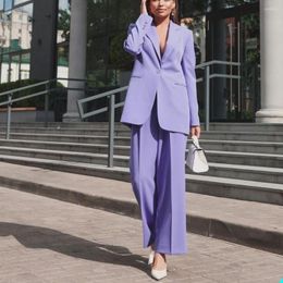 Women's Two Piece Pants Purple Women Suits Custom Made One Button Blazer Jacket With Trousers Loose Business Pantsuits Wedding Party Dress