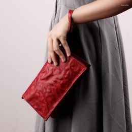 Evening Bags Women's Fashion Unique Cowhide Leather Pleated Concise Retro Clutch Bag Phone Coin Purse Shoulder Crossbody