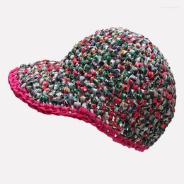 Wide Brim Hats 2023 Handmade Hat Crochet Summer Vintage Literary Cloth Knitted Floral Tide Cool Baseball Cap