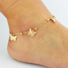 Anklets New stainless steel insect dragonfly butterfly pendant anklet bracelet beach bohemian ladies ankle boots leg chain jewelry gift AA230512