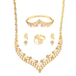 Necklace Earrings Set African Exquisite Pearl Crown For Women Gold Color Saudi Chokers Necklaces Bracelet Ring Wedding Jewellery