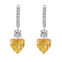 Dangle Earrings Zhanhao S925 Silver Heart Shaped Simulated Yellow Pink Diamond For Women