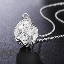 Chains 925 Silver Necklace Rose Flower Pendant O-chain Chain Woman Wedding Jewelry Gift