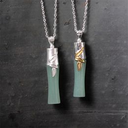Pendant Necklaces Gorgeous Natural Light Green Stone Bamboo NecklacePendant