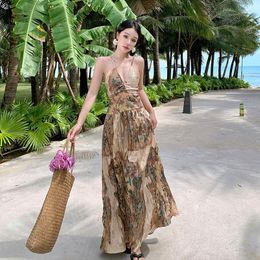 Casual Dresses Halter Chinese Style Restoring Ancient Ways Is The Niche Back Strap Female Hollow Thin Spring Vacation Fairy Skirt Dress