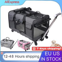 Carriers Portable Pet Trolley Case Detachable Universal Wheel Breathable Foldable Large Capacity Pet Puppy Travel Bag Breathable Mesh Bag