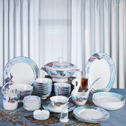 Dinnerware Sets Bone China Ceramic Tableware Set Chinese Household Dishes Peacock Jingdezhen Gift