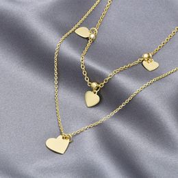 Chains XiaoboACC Golden Double Layer Chockers For Women Korean Fashion Short Love Heart Chain Necklace Jewellery Set Drop