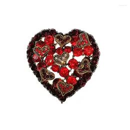 Brooches 10pcs/lot Red Rhinestone Crystal Valentine Heart Pin Brooch Fashion Jewellery Wedding For Ladies